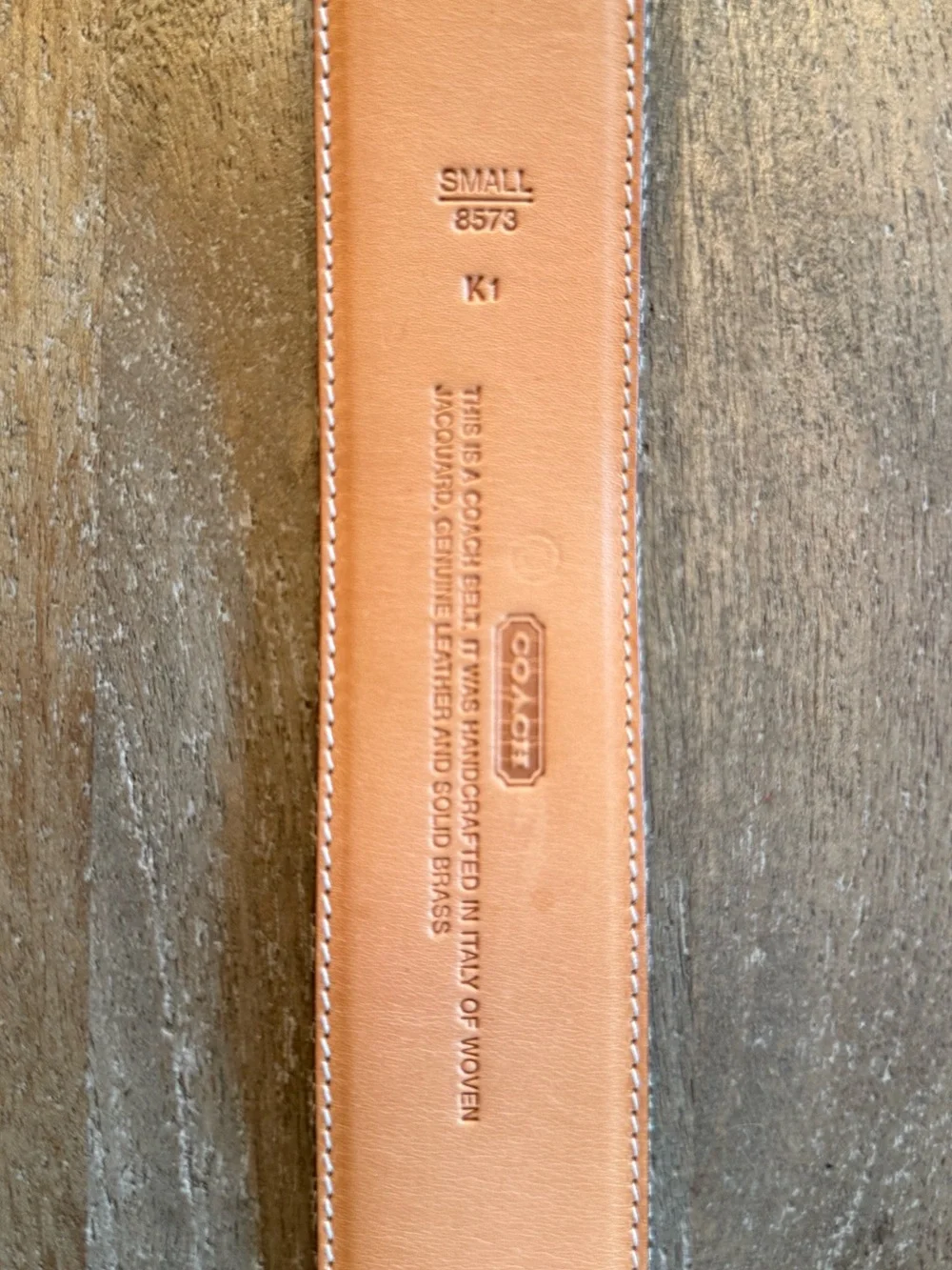 Coach Signature Women’s Belt with Tan Leather Trim